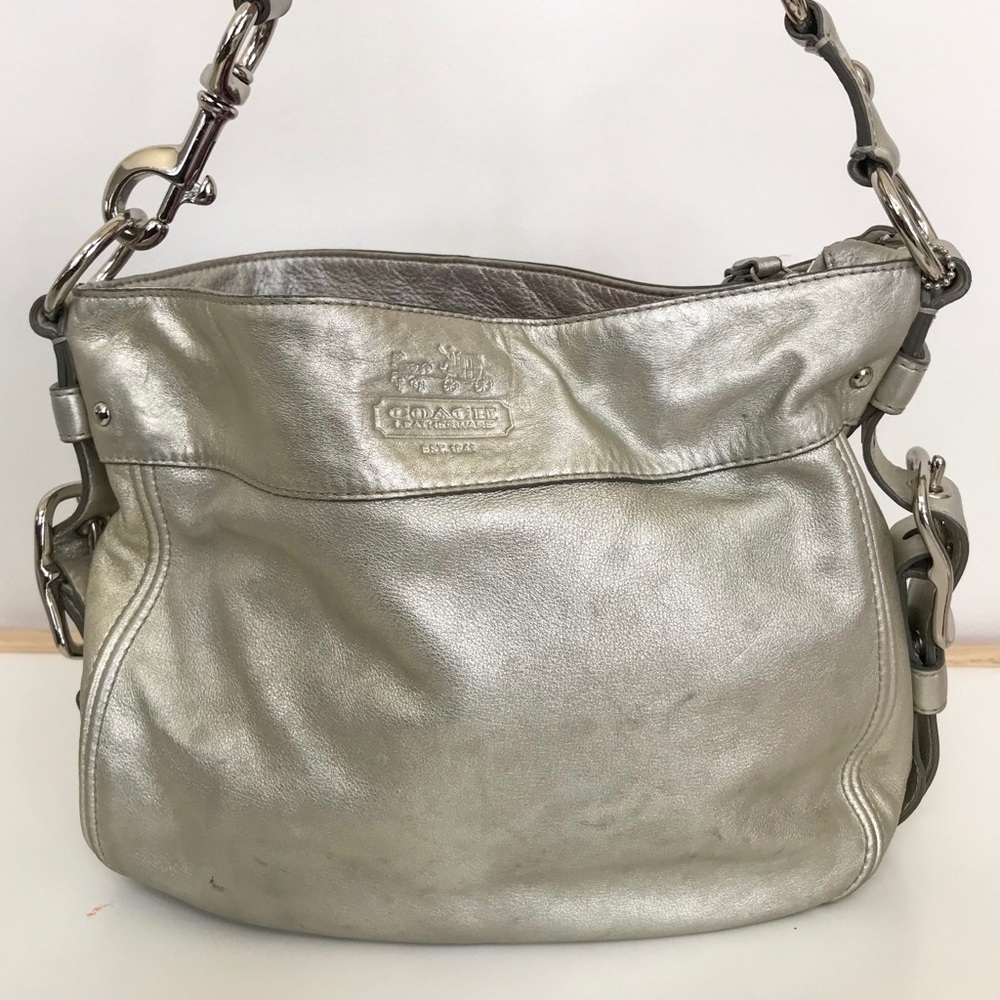 Coach Zoe purse in metallic silver
